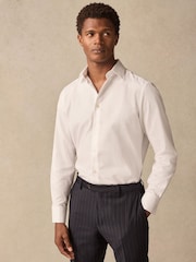 White Slim Fit Textured Long Sleeve Double Cuff 100% Cotton Shirt - Image 1 of 10