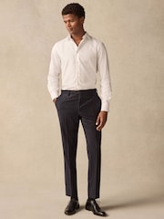 White Slim Fit Textured Long Sleeve Double Cuff 100% Cotton Shirt - Image 2 of 10