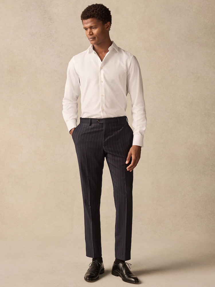 White Slim Fit Textured Long Sleeve Double Cuff 100% Cotton Shirt - Image 2 of 10