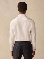 White Slim Fit Textured Long Sleeve Double Cuff 100% Cotton Shirt - Image 4 of 10