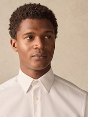 White Slim Fit Textured Long Sleeve Double Cuff 100% Cotton Shirt - Image 5 of 10