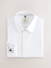 White Slim Fit Textured Long Sleeve Double Cuff 100% Cotton Shirt - Image 8 of 10