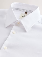 White Slim Fit Textured Long Sleeve Double Cuff 100% Cotton Shirt - Image 9 of 10