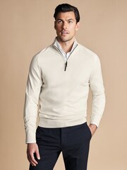 Charles Tyrwhitt Natural Merino Performance Quarter Zip Cardigan - Image 1 of 1