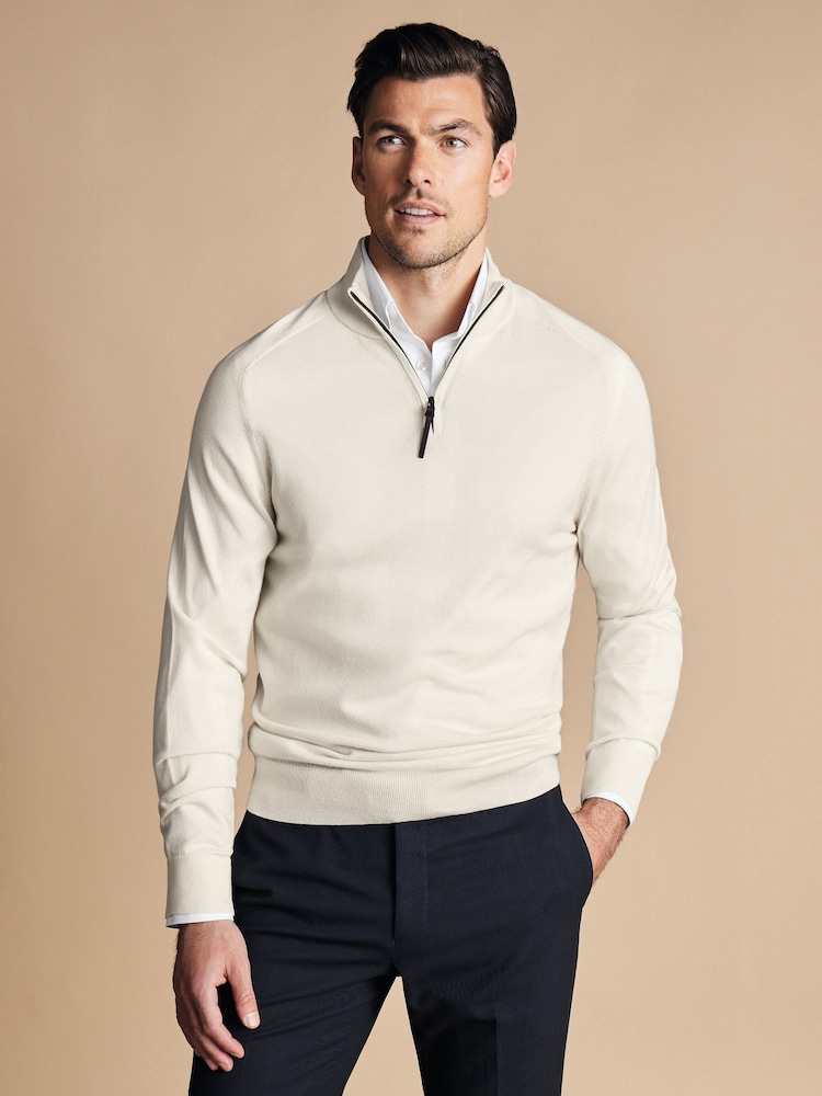Buy Charles Tyrwhitt Natural Merino Performance Quarter Zip