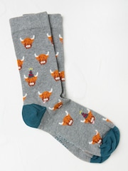 FatFace Grey Highland Cow Men's Socks - Image 1 of 2