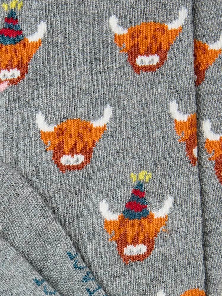 FatFace Grey Highland Cow Men's Socks - Image 2 of 2