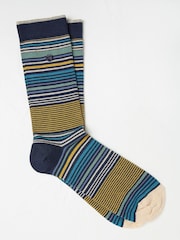 FatFace Navy Blue & Yellow Men's Striped Socks - Image 1 of 2