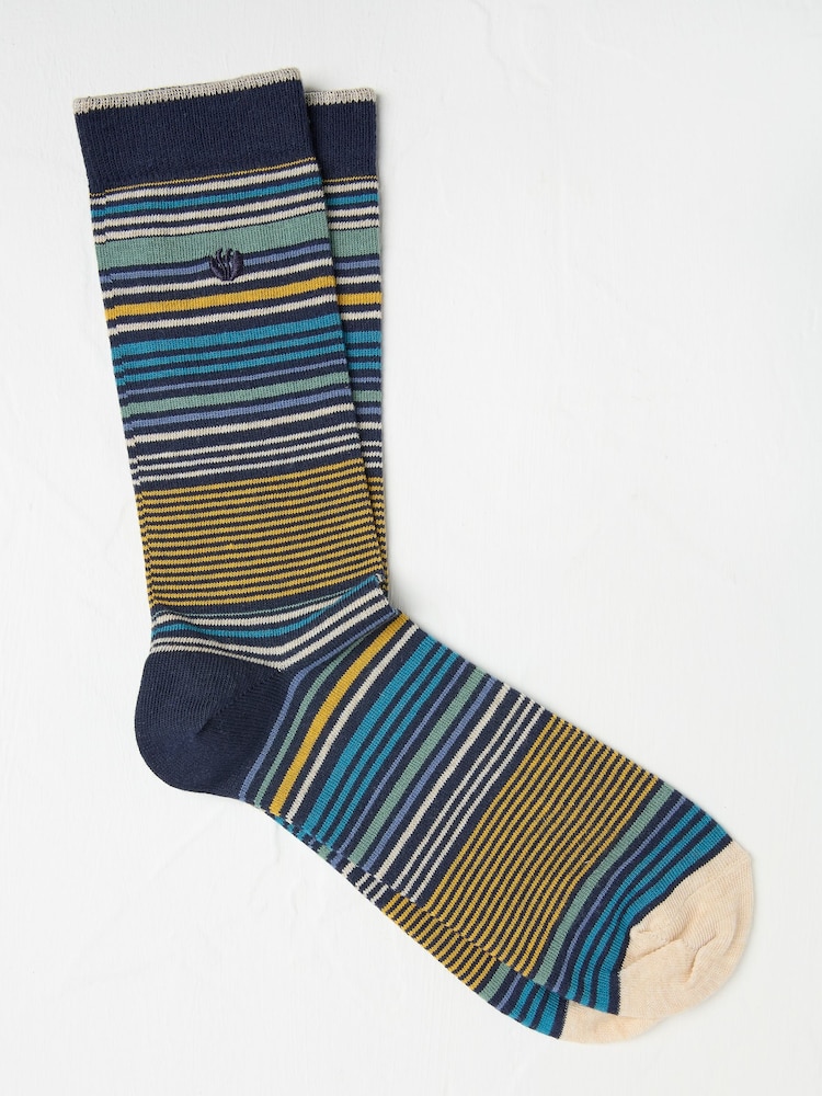 FatFace Navy Blue & Yellow Men's Striped Socks - Image 1 of 2