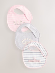 Pink/Grey Baby Bibs 3 Pack - Image 1 of 6