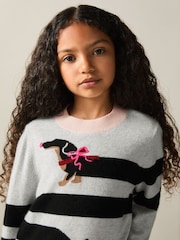 Reiss Grey Yoshy 9-13 yrs Wool-Blend Dachshund Intarsia Jumper With Cashmere - Image 1 of 4