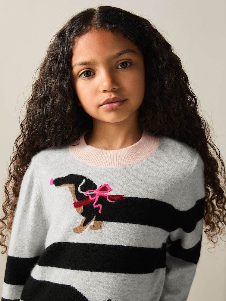 Reiss Grey Yoshy 9-13 yrs Wool-Blend Dachshund Intarsia Jumper With Cashmere - Image 1 of 4