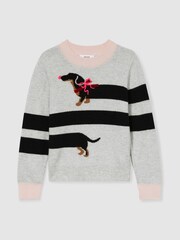 Reiss Grey Yoshy 9-13 yrs Wool-Blend Dachshund Intarsia Jumper With Cashmere - Image 2 of 4
