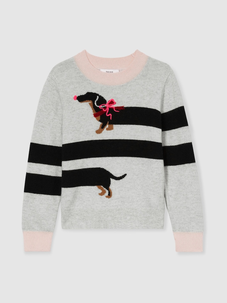 Reiss Grey Yoshy 9-13 yrs Wool-Blend Dachshund Intarsia Jumper With Cashmere - Image 2 of 4