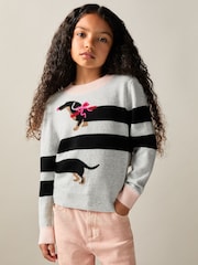 Reiss Grey Yoshy 9-13 yrs Wool-Blend Dachshund Intarsia Jumper With Cashmere - Image 3 of 4