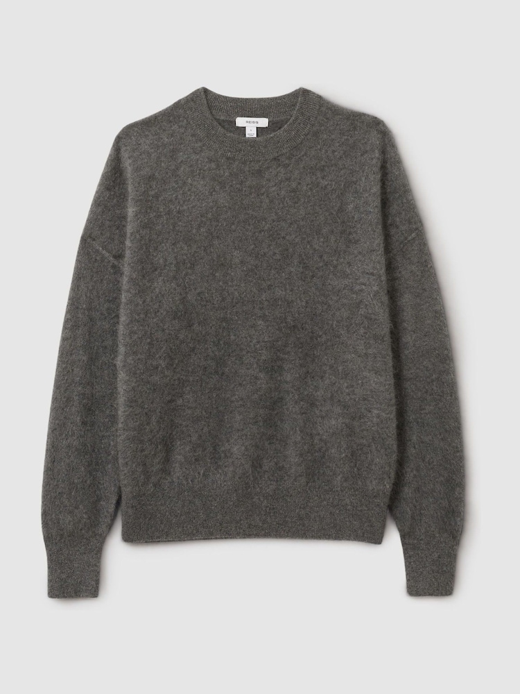 Reiss Charcoal Misha 100% Brushed Cashmere Crew Neck Jumper - Image 2 of 5