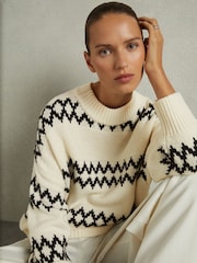 Reiss Cream/Black Ivy Wool-Blend Fairisle Pattern Jumper - Image 1 of 6