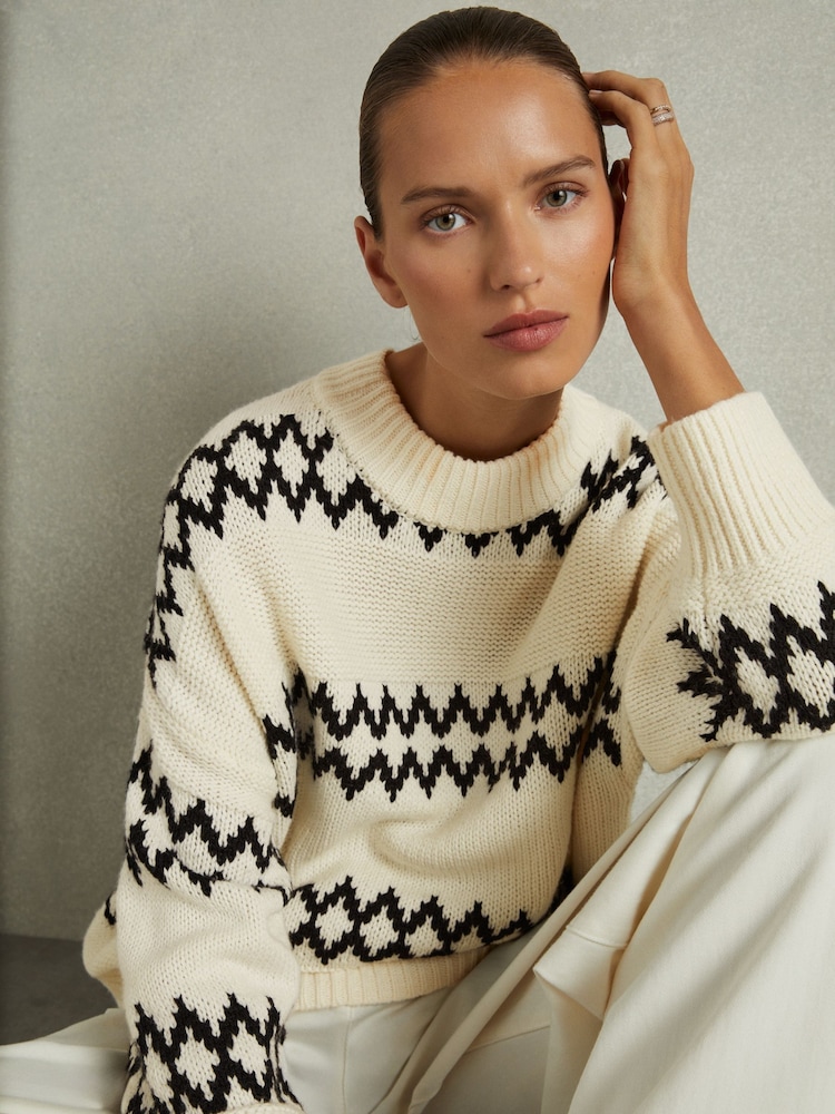 Reiss Cream/Black Ivy Wool-Blend Fairisle Pattern Jumper - Image 1 of 6
