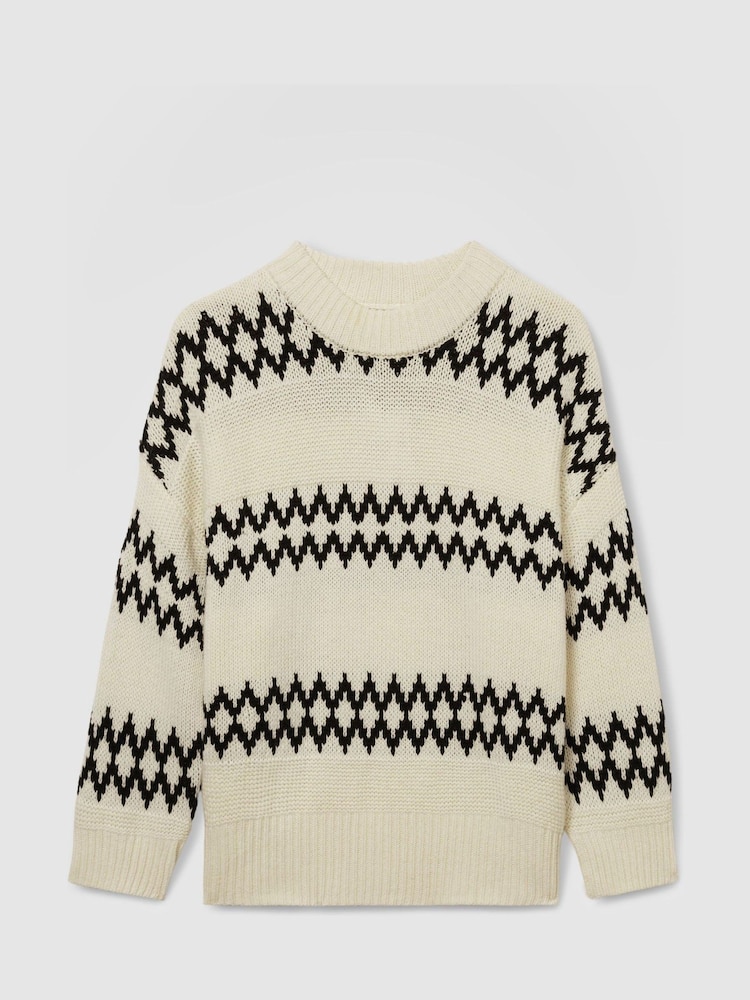 Reiss Cream/Black Ivy Wool-Blend Fairisle Pattern Jumper - Image 2 of 6