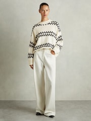 Reiss Cream/Black Ivy Wool-Blend Fairisle Pattern Jumper - Image 3 of 6