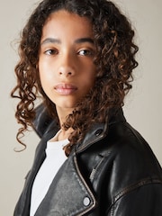Reiss Black Beau 9-13 yrs Relaxed Leather Biker Jacket - Image 3 of 5