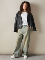 Reiss Black Beau 9-13 yrs Relaxed Leather Biker Jacket - Image 4 of 5