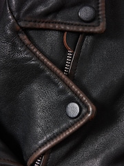 Reiss Black Beau 9-13 yrs Relaxed Leather Biker Jacket - Image 5 of 5