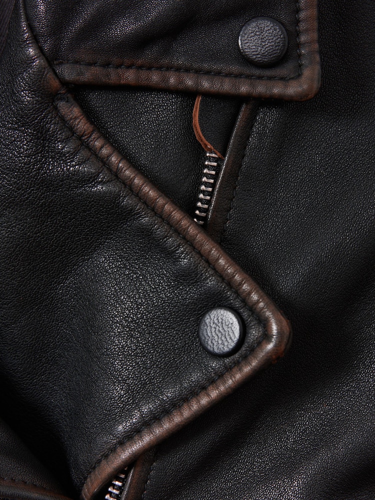 Reiss Black Beau 9-13 yrs Relaxed Leather Biker Jacket - Image 5 of 5