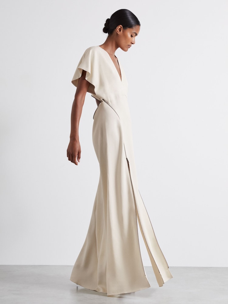 Reiss Ivory Leena Atelier Zipped Maxi Dress with Virgin Wool - Image 1 of 6