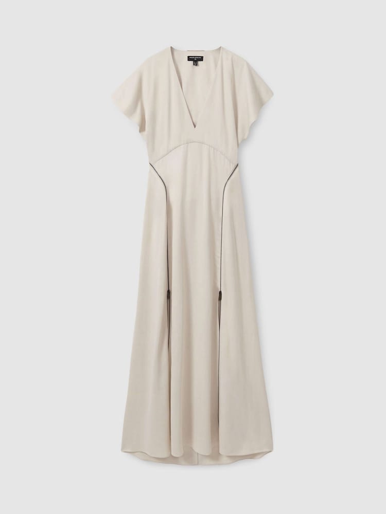 Reiss Ivory Leena Atelier Zipped Maxi Dress with Virgin Wool - Image 2 of 6