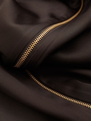 Reiss Chocolate Leanna Atelier Zipped Satin Maxi Dress with Virgin Wool - Image 6 of 7