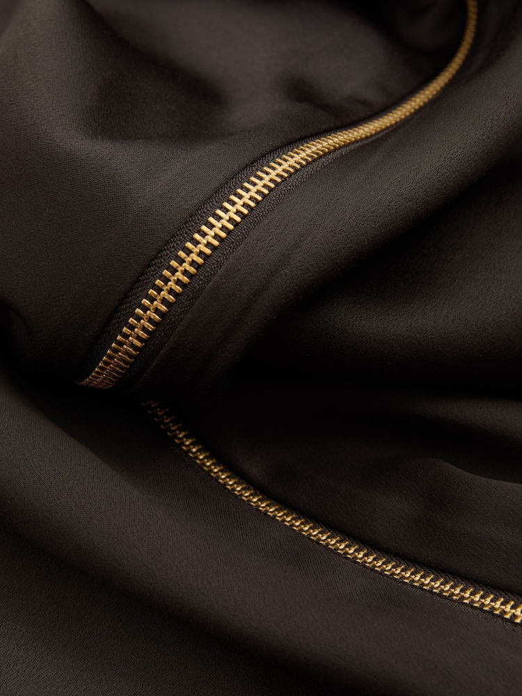 Reiss Chocolate Leanna Atelier Zipped Satin Maxi Dress with Virgin Wool - Image 7 of 7