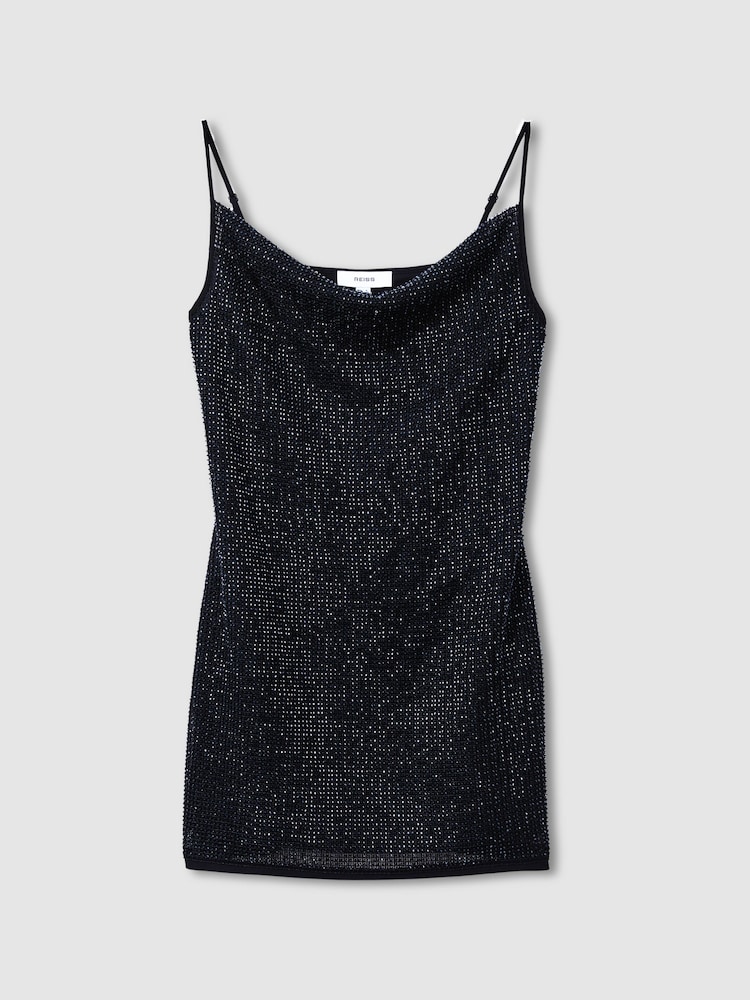 Reiss Keeva Cowl-Neck Beaded Mini Dress - Image 2 of 5