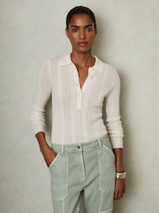 Reiss Cream Jade Wool Cable Knit Polo Neck Jumper - Image 1 of 6