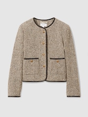 Reiss Brown Luna Cropped Wool Blend Tweed Jacket - Image 2 of 6