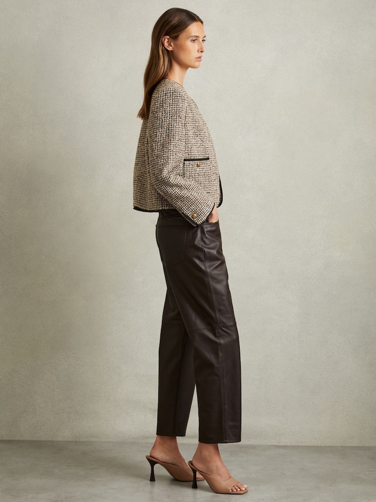 Reiss Brown Luna Cropped Wool Blend Tweed Jacket - Image 3 of 6