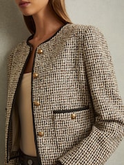 Reiss Brown Luna Cropped Wool Blend Tweed Jacket - Image 4 of 6