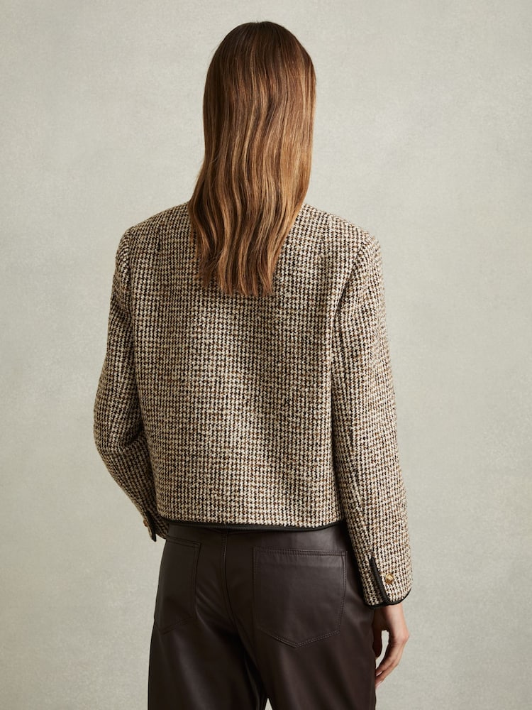 Reiss Brown Luna Cropped Wool Blend Tweed Jacket - Image 5 of 6