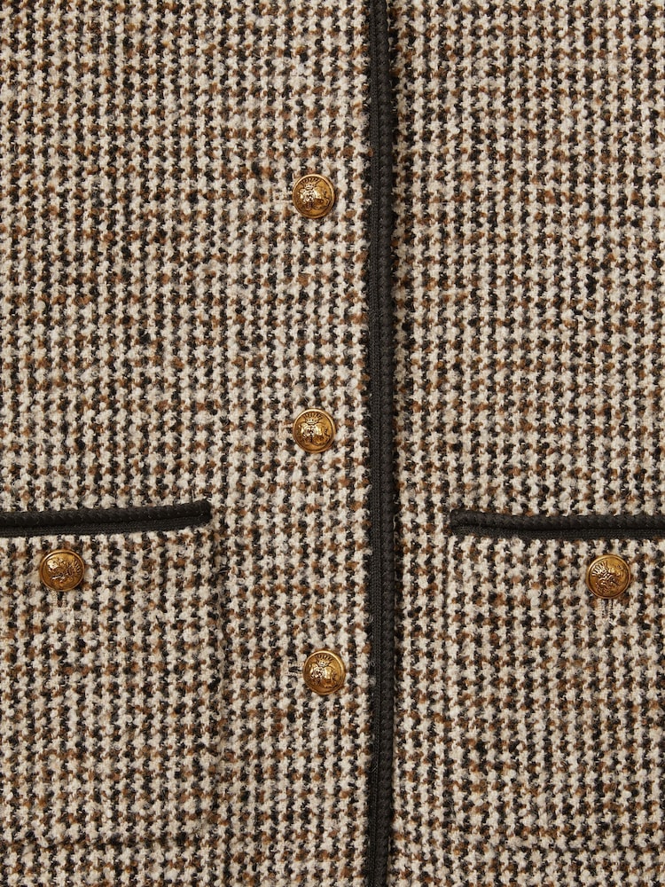 Reiss Brown Luna Cropped Wool Blend Tweed Jacket - Image 6 of 6