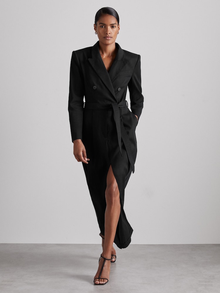 Reiss Black Ophelia Atelier Cotton-Blend Tailored Dress - Image 1 of 5