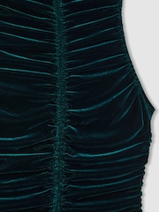 Reiss Teal Niva Racer-Front Ruched-Velvet Dress - Image 6 of 6
