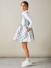 Reiss Silver Joey 4-9 yrs Quilted Metallic Flared Dress - Image 1 of 4