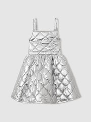 Reiss Silver Joey 4-9 yrs Quilted Metallic Flared Dress - Image 2 of 4
