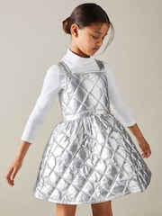 Reiss Silver Joey 4-9 yrs Quilted Metallic Flared Dress - Image 3 of 4