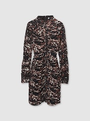 Reiss Black Carolina Jersey Ruched Abstract-Print Midi Dress - Image 2 of 6