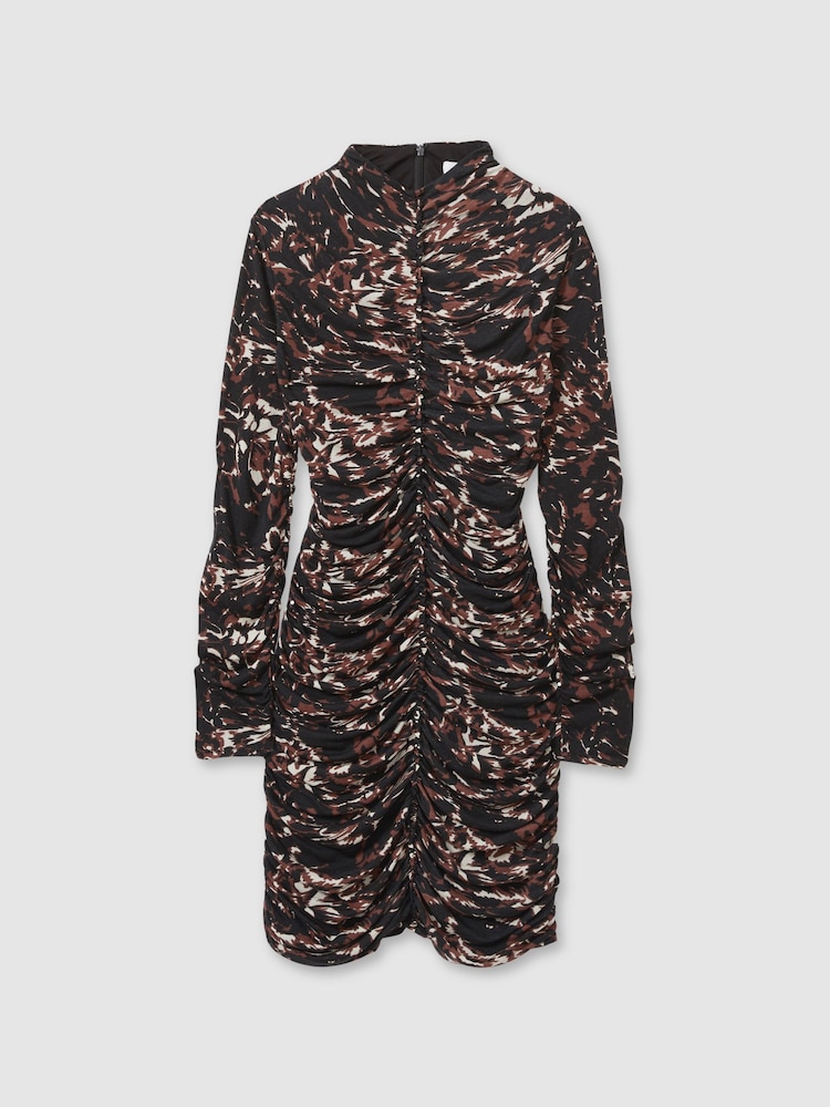 Reiss Black Carolina Jersey Ruched Abstract-Print Midi Dress - Image 2 of 6
