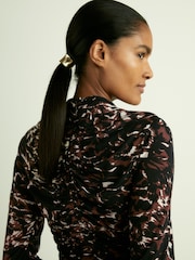 Reiss Black Carolina Jersey Ruched Abstract-Print Midi Dress - Image 5 of 6