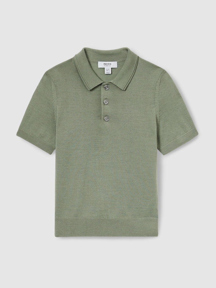 Reiss Herb Green Manor 3-9 yrs Merino Polo Shirt - Image 2 of 4