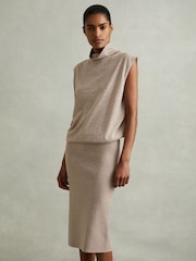 Reiss Neutral Hester Petite Knitted Wool-Cashmere Blouson Top Midi Dress - Image 1 of 6