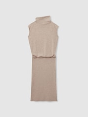 Reiss Neutral Hester Petite Knitted Wool-Cashmere Blouson Top Midi Dress - Image 2 of 6